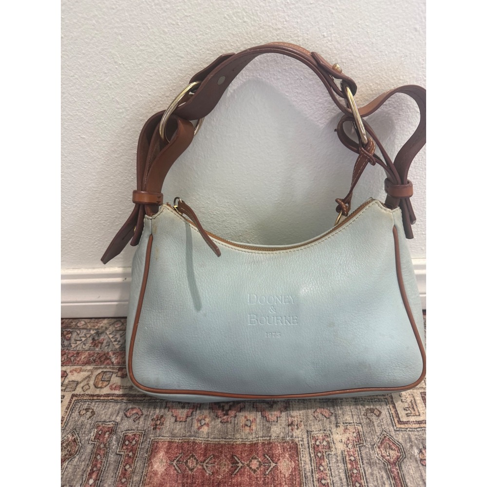 Dooney & Bourke Vintage Blue Pebbled Leather Hobo Shoulder Bag Duck Charm